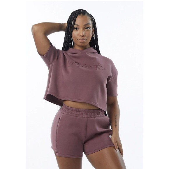 Alphalete Tops - Alphalete Woman’s  ELMTS Half Sleeve Crop Hoodie - Mauve , Size Small